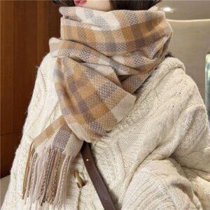 Warm Plaid Fringe Scarf